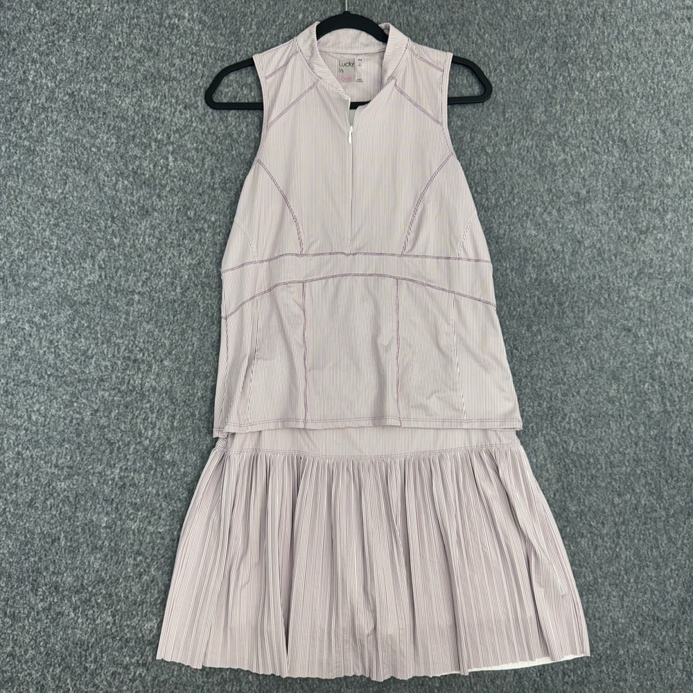 Lucky in Love Tennis Golf Skort & Tank Set Purple Stripe Women's L 12